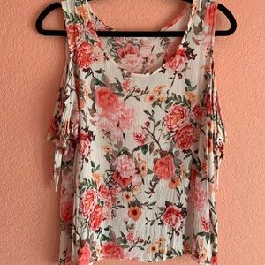 Pretty floral gauze cold shoulder top